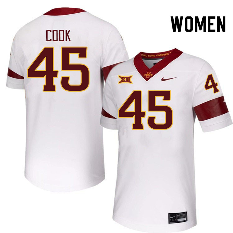 Women #45 Alec Cook Iowa State Cyclones College Football Jerseys Stitched-White